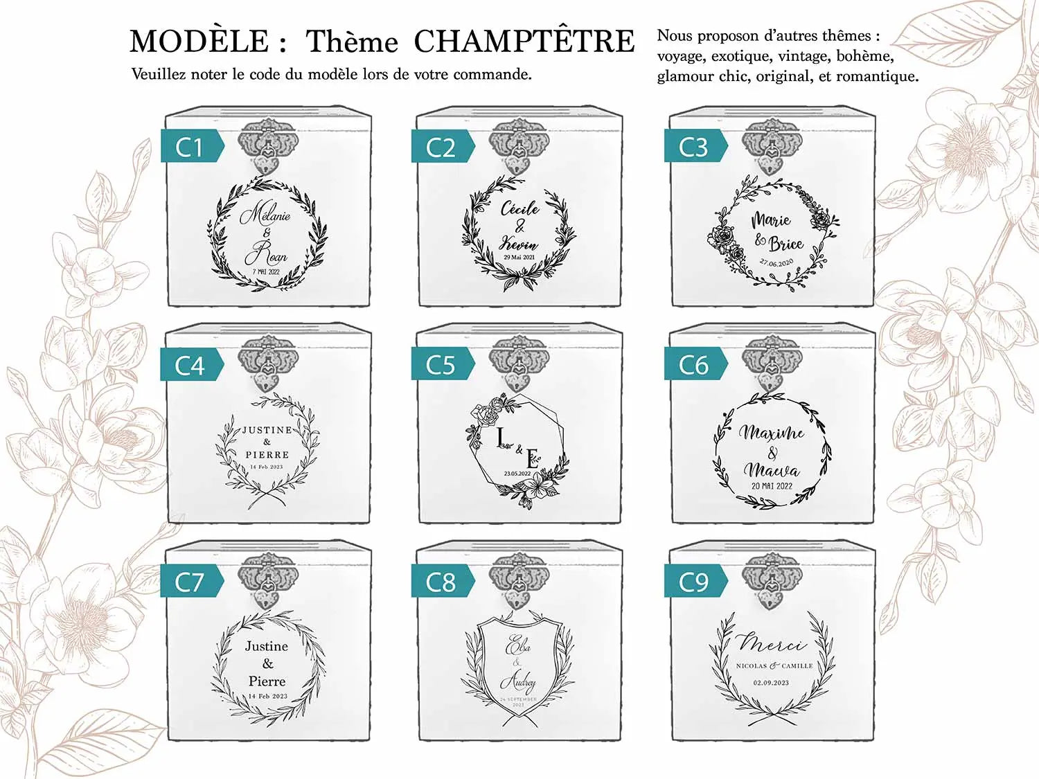 Urne mariage personnalisée, Peuplier, Couronne de laurier rose