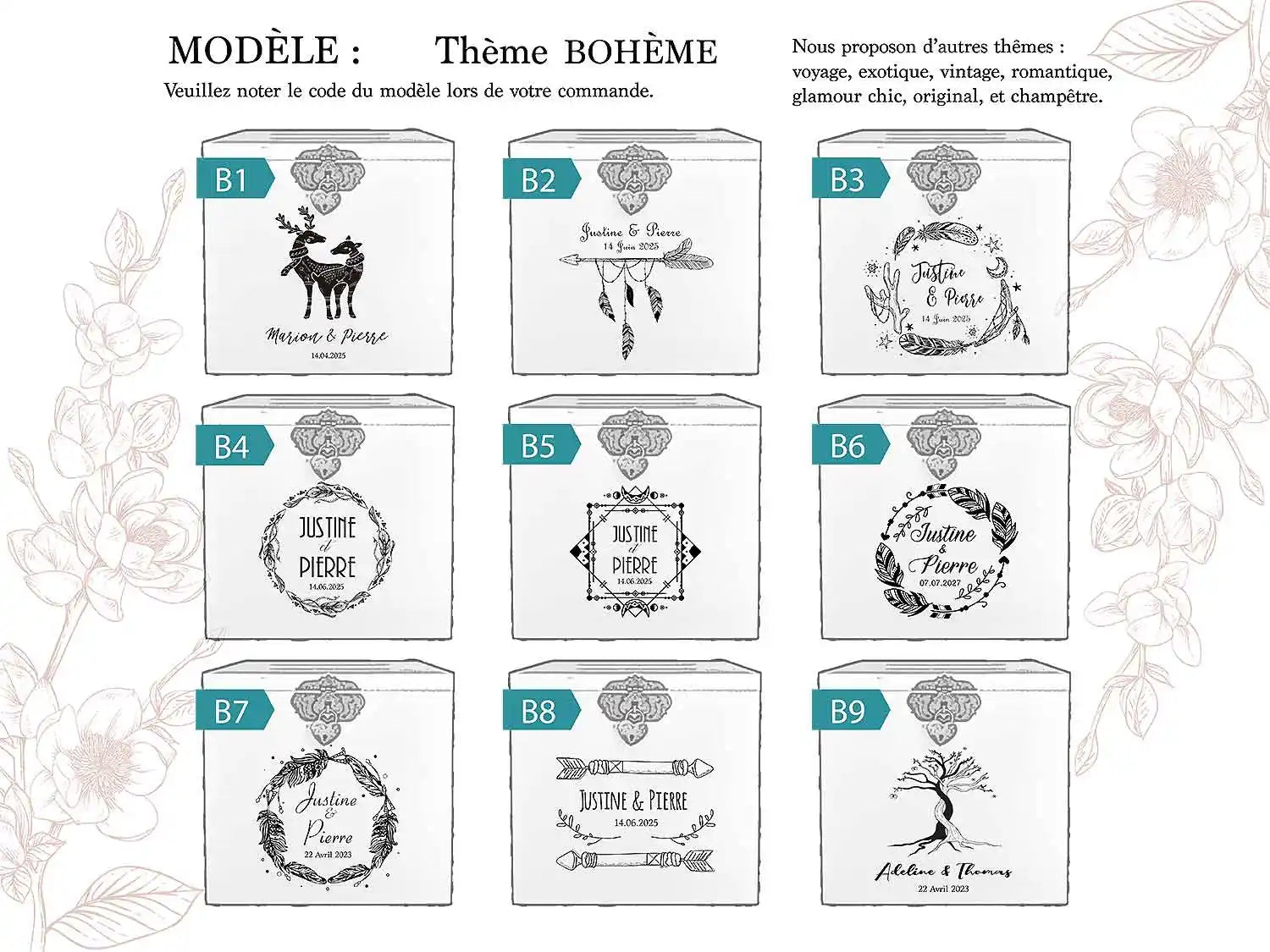 Urne mariage personnalisée peuplier – Plume bohème