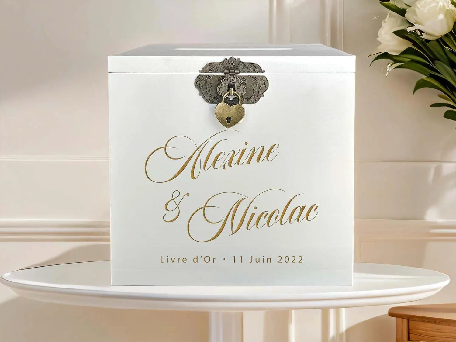 Urne mariage personnalisée blanche – Juste toi et moi