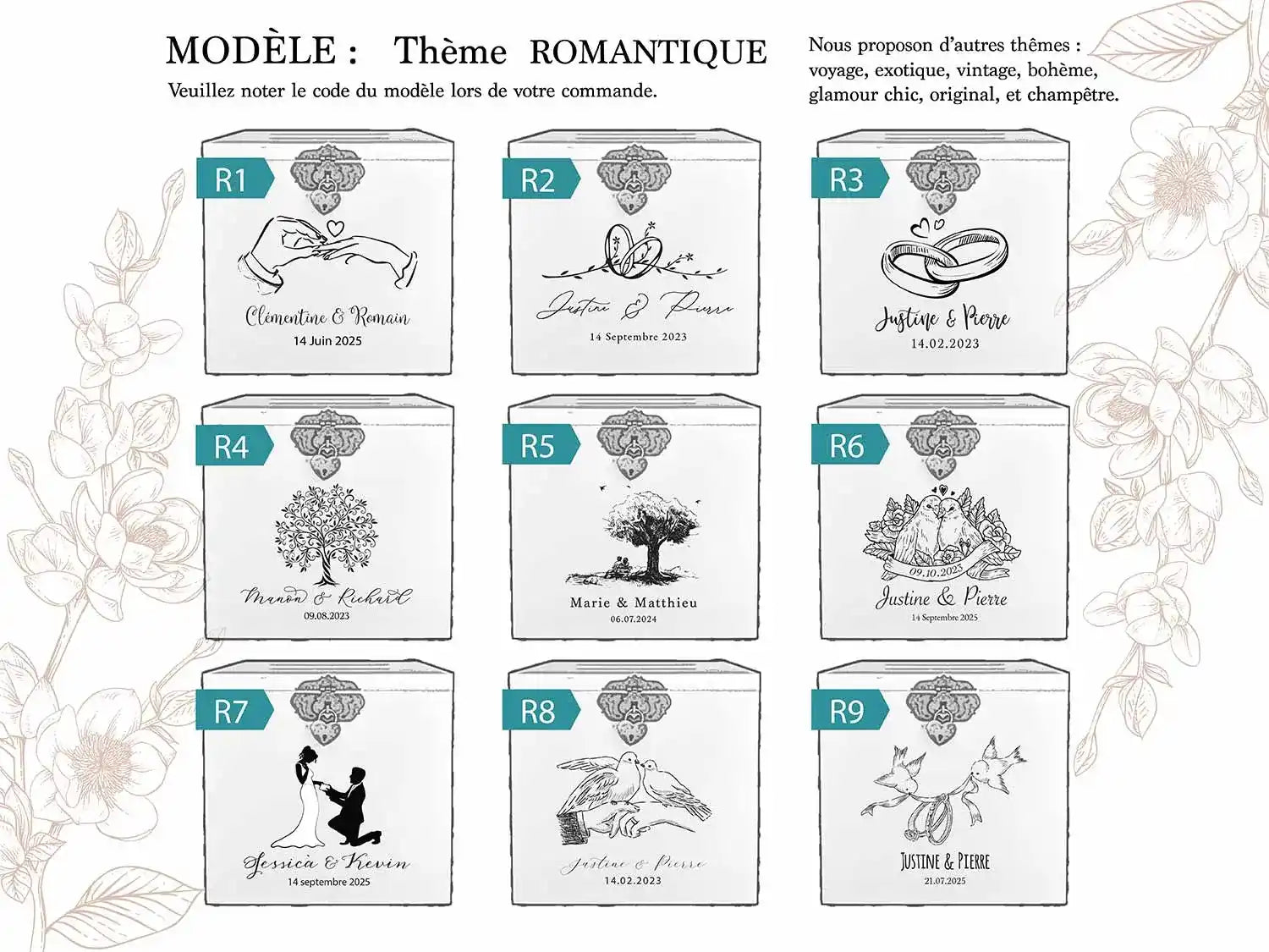 Urne mariage personnalisée, Teinte noyer, Champ d'olivier