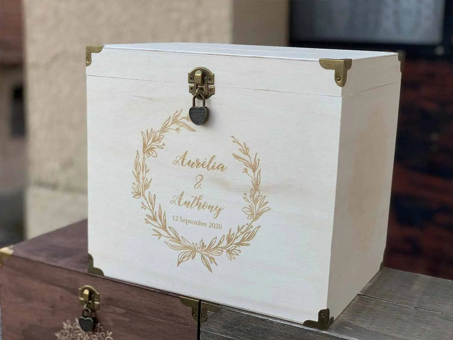 Urne mariage personnalisée, Peuplier, Couronne de laurier rose