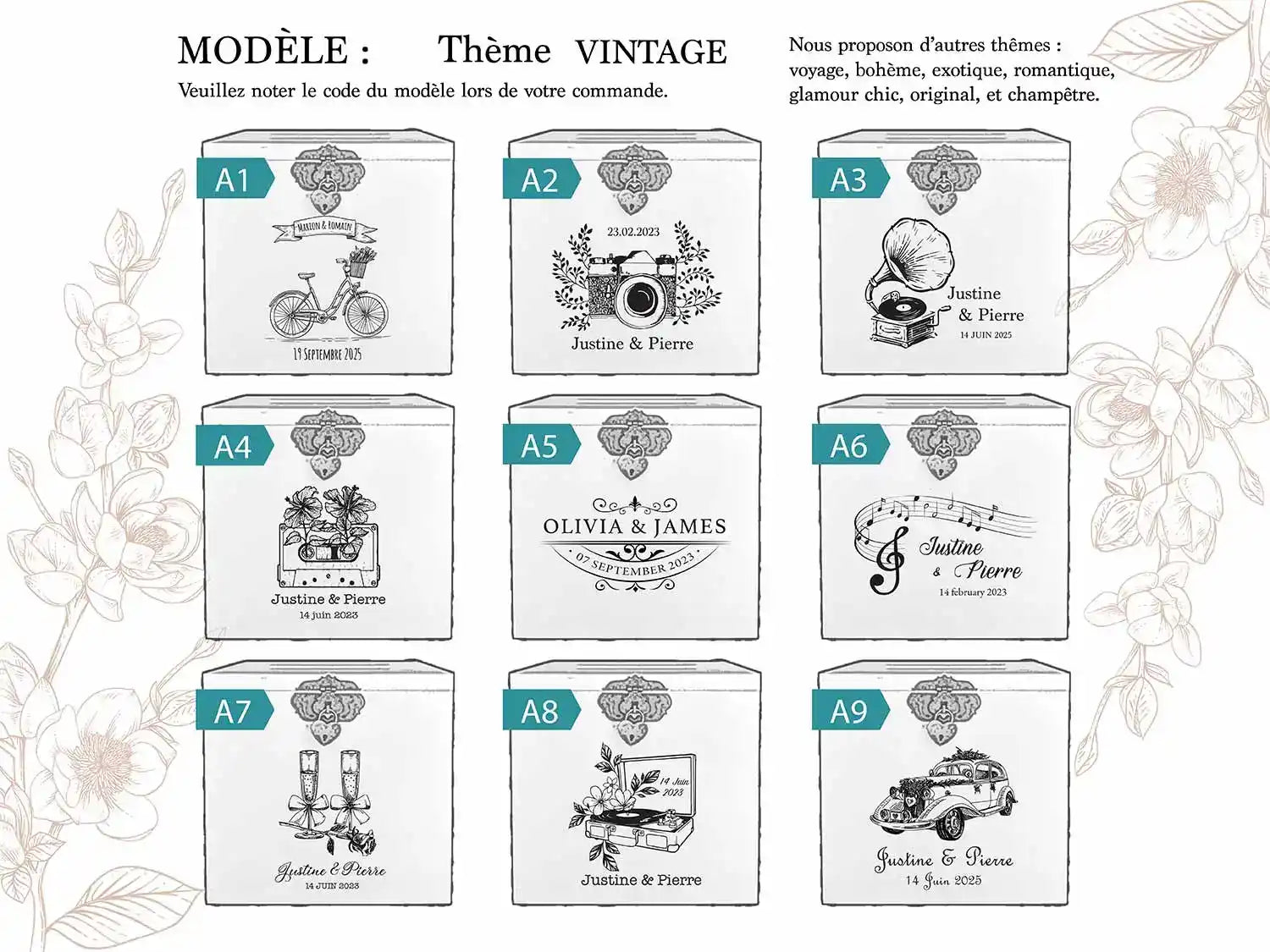Urne mariage teinte noyer – Platine vinyle vintage