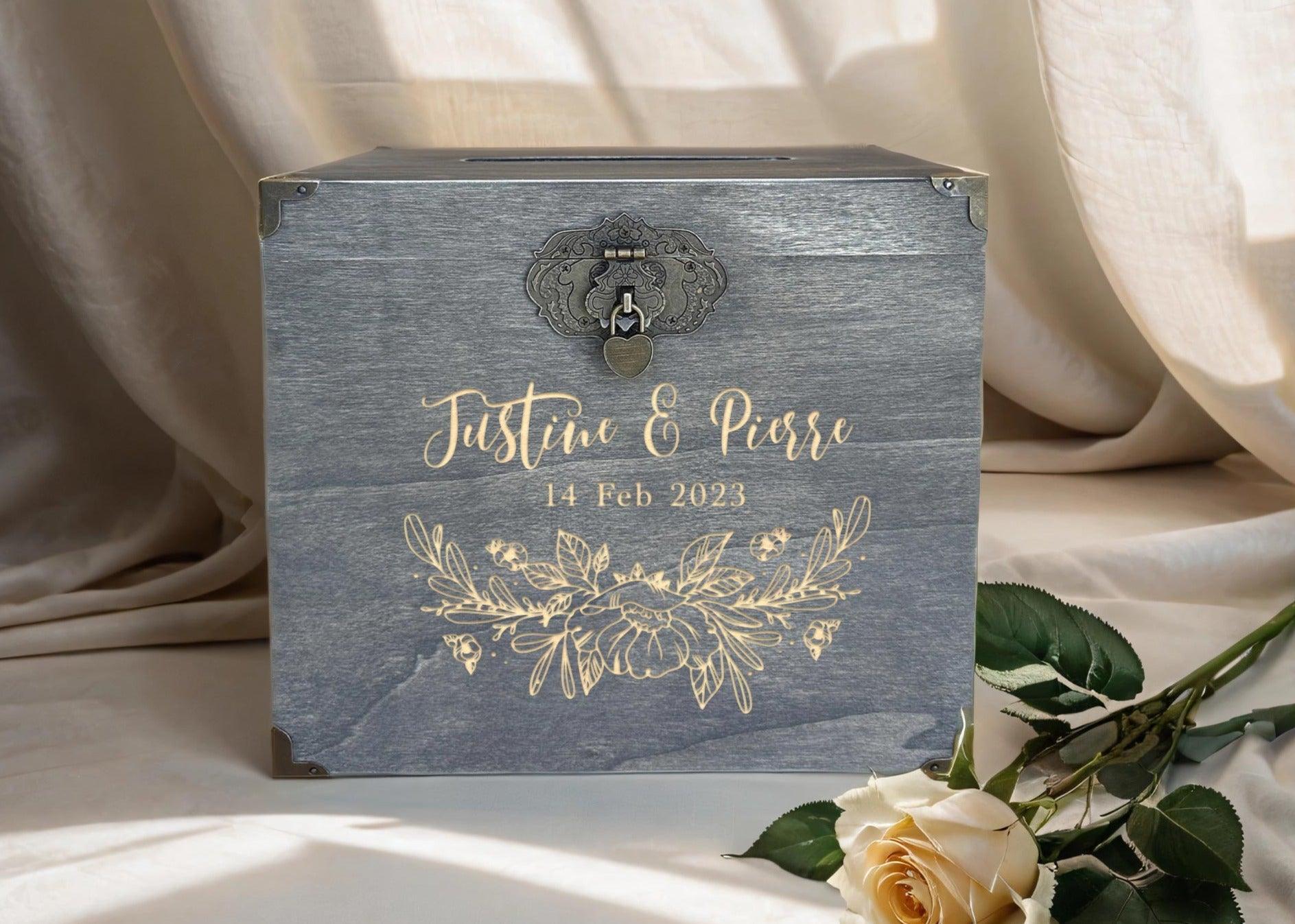 Urne mariage personnalisée, Gris rustique, Clipart coquelicot