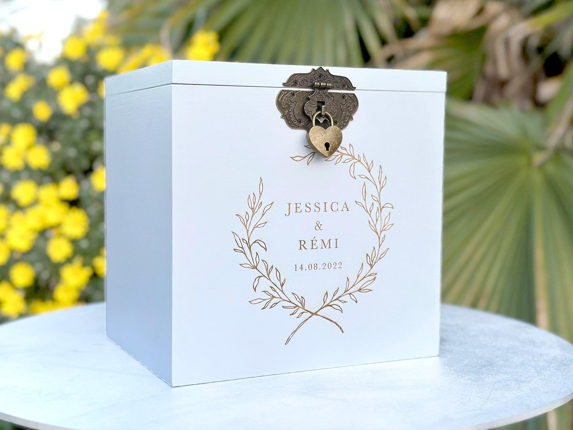 Urne mariage personnalisée, Blanc, Couronne de laurier