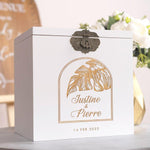 Urne mariage personnalisée, Blanc, Palmier sous cloche