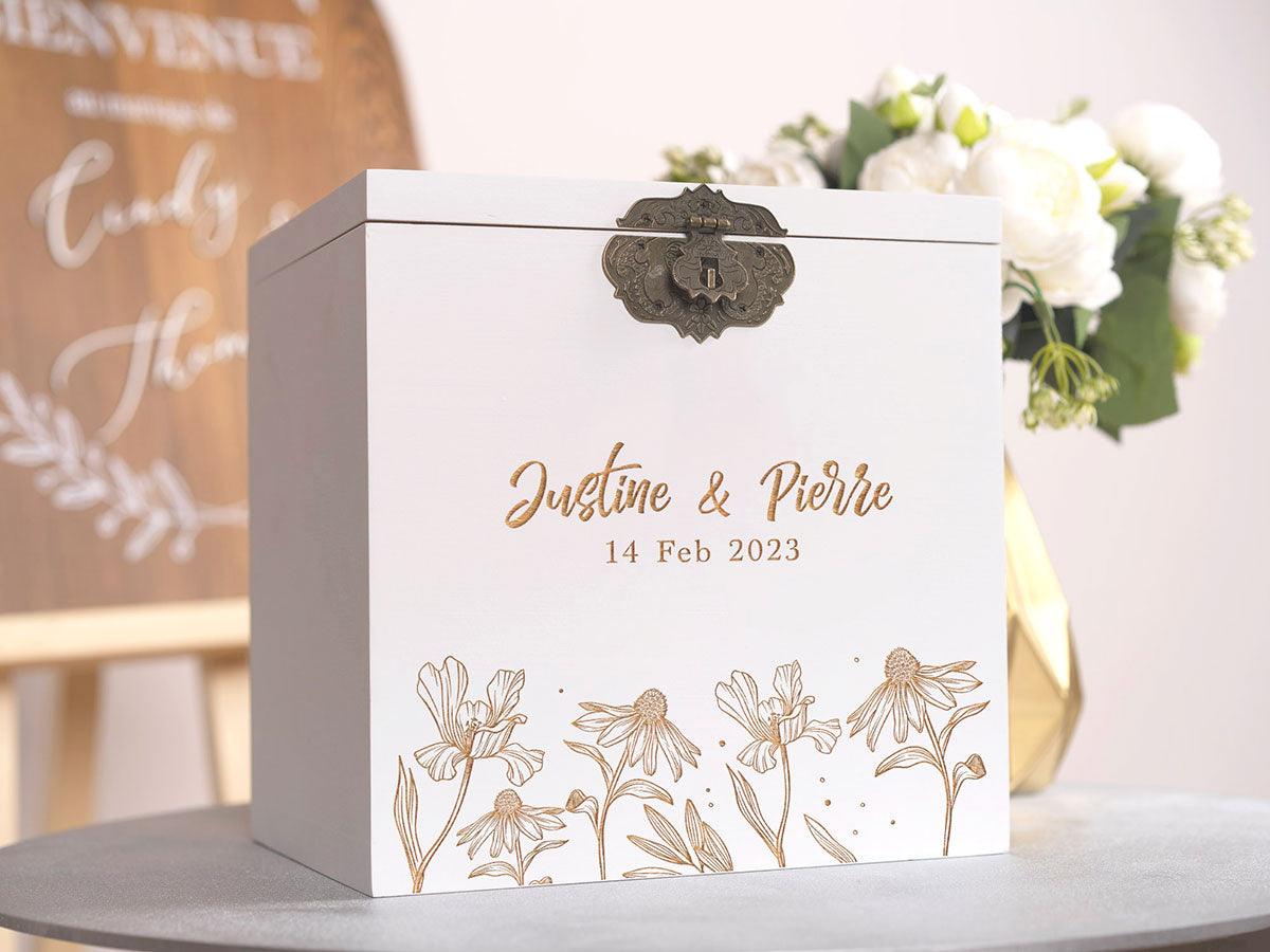 Urne mariage personnalisée, Blanc, Fleur arnica
