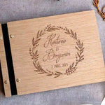 Livre d'or mariage en bois personnalisé - couronne de plantes