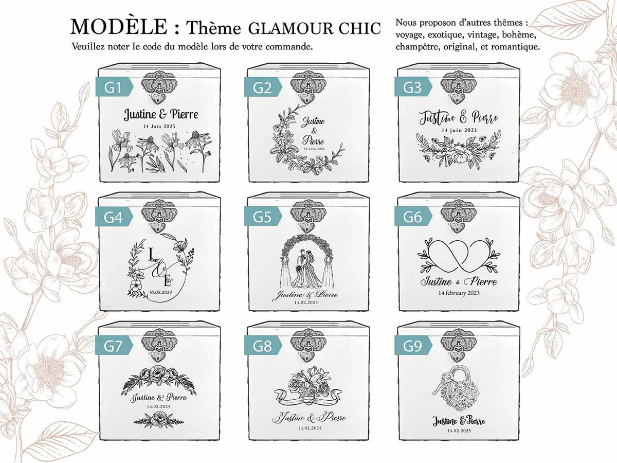 Urne mariage personnalisée blanc – Fleur arnica