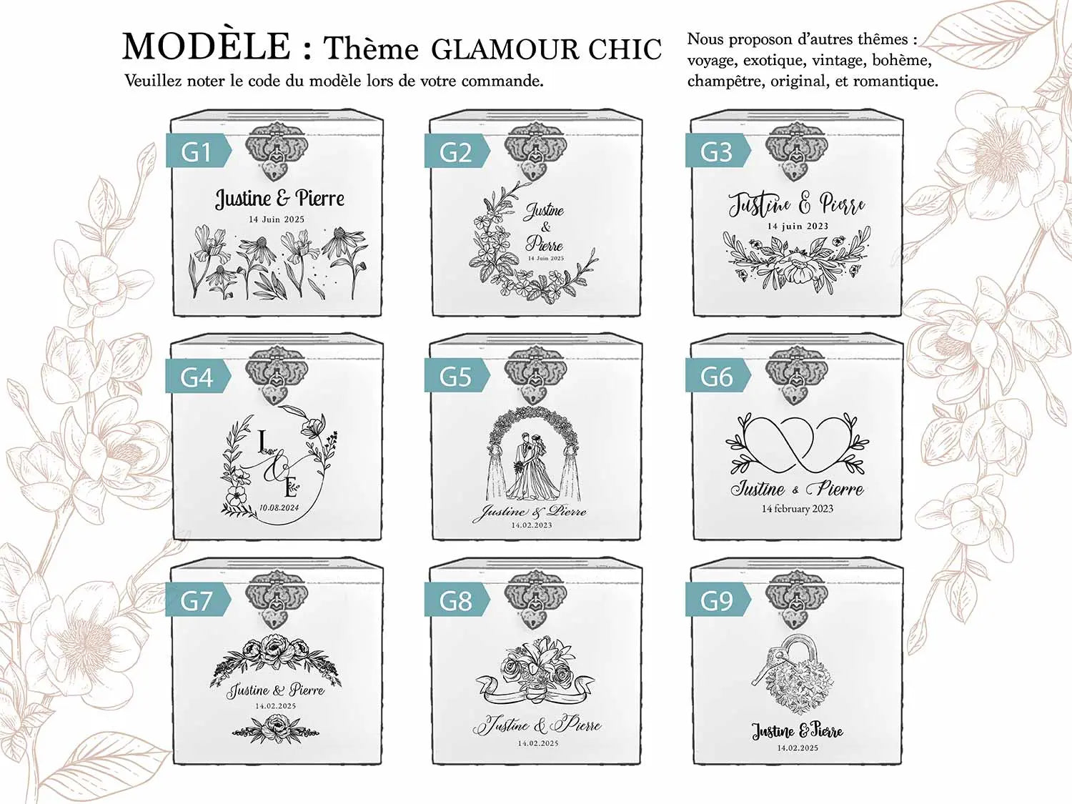 Urne mariage personnalisée blanc – Fleur arnica