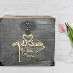 Urne mariage personnalisée gris rustique – Flamant rose