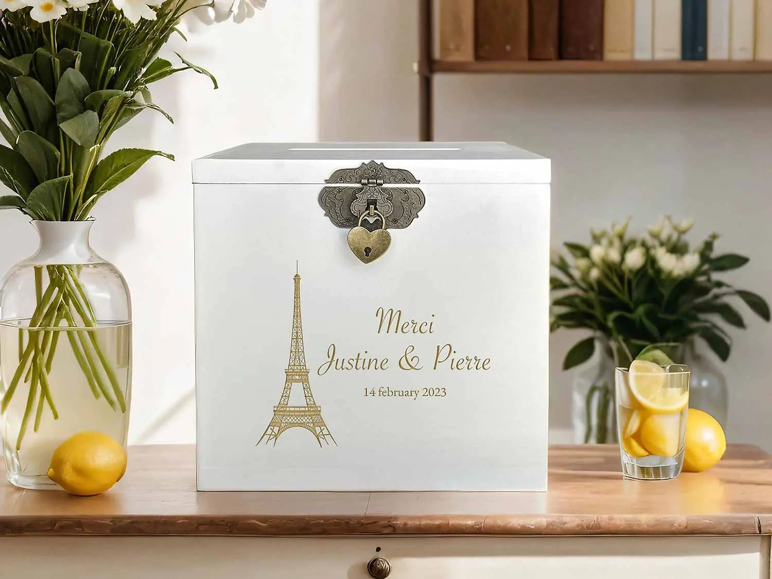 Urne mariage personnalisée blanc – Paris en amoureux