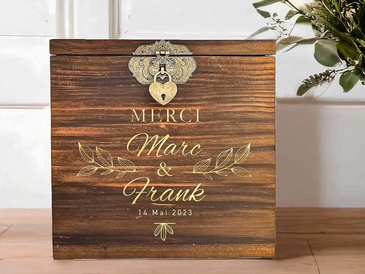 Urne mariage personnalisée brûlé – Merci