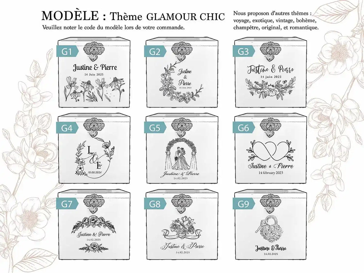 Urne mariage personnalisée gris rustique – Clipart coquelicot