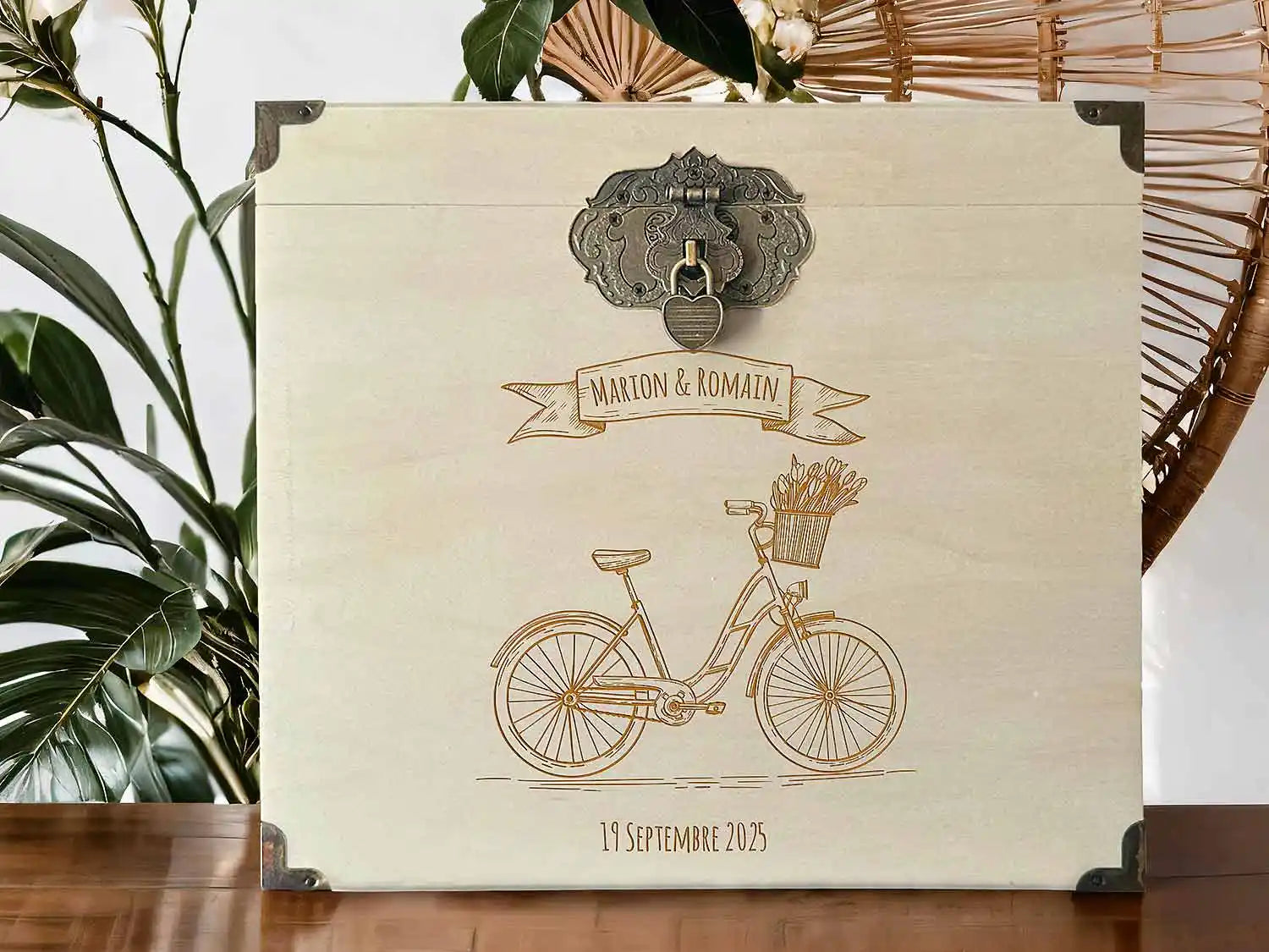 Urne mariage personnalisée peuplier – Brocante vintage