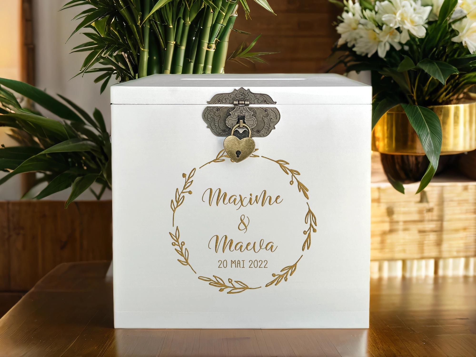 Urne mariage personnalisée, Blanc, Couronne d'olivier
