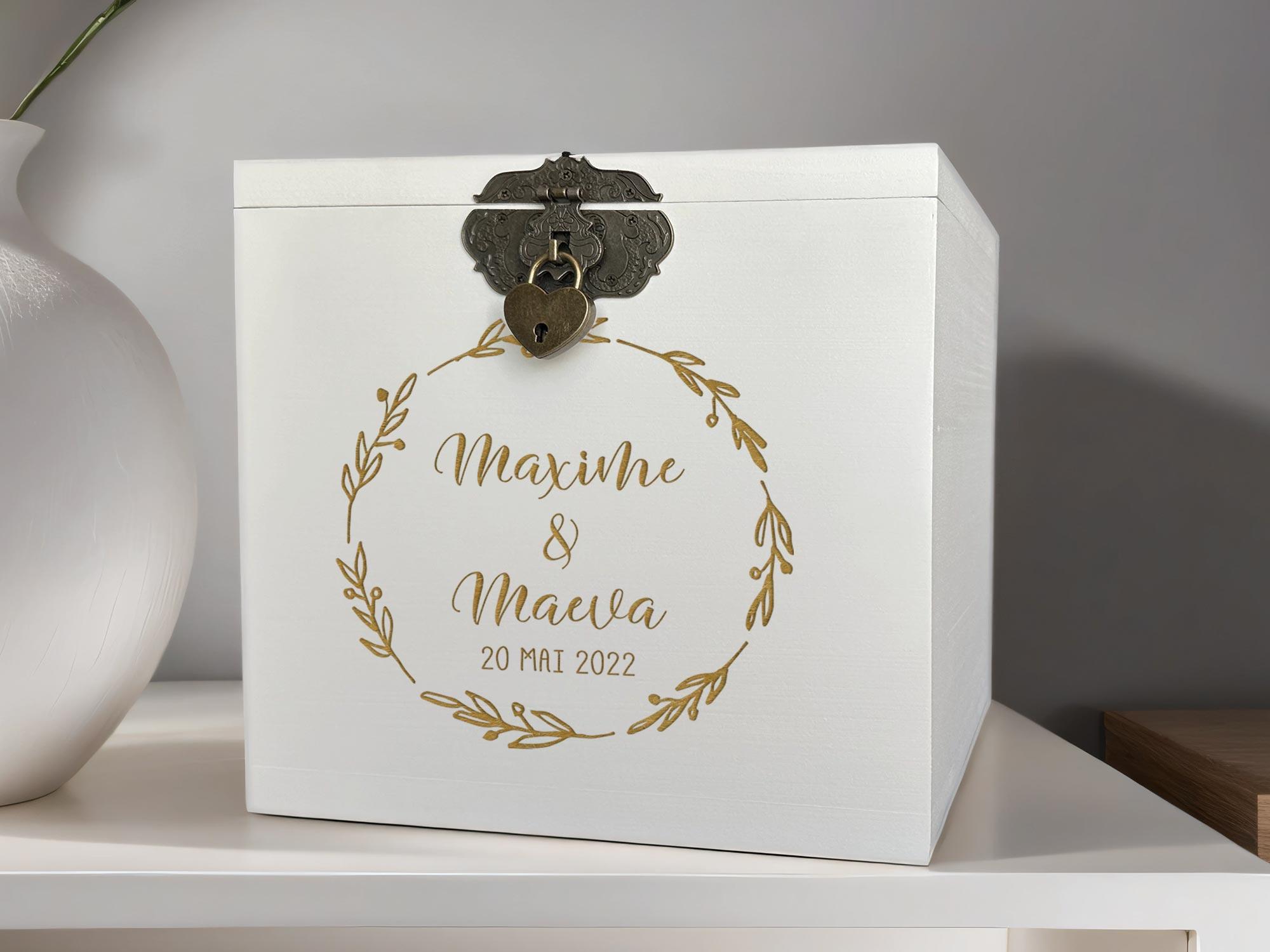 Urne mariage personnalisée, Blanc, Couronne d'olivier