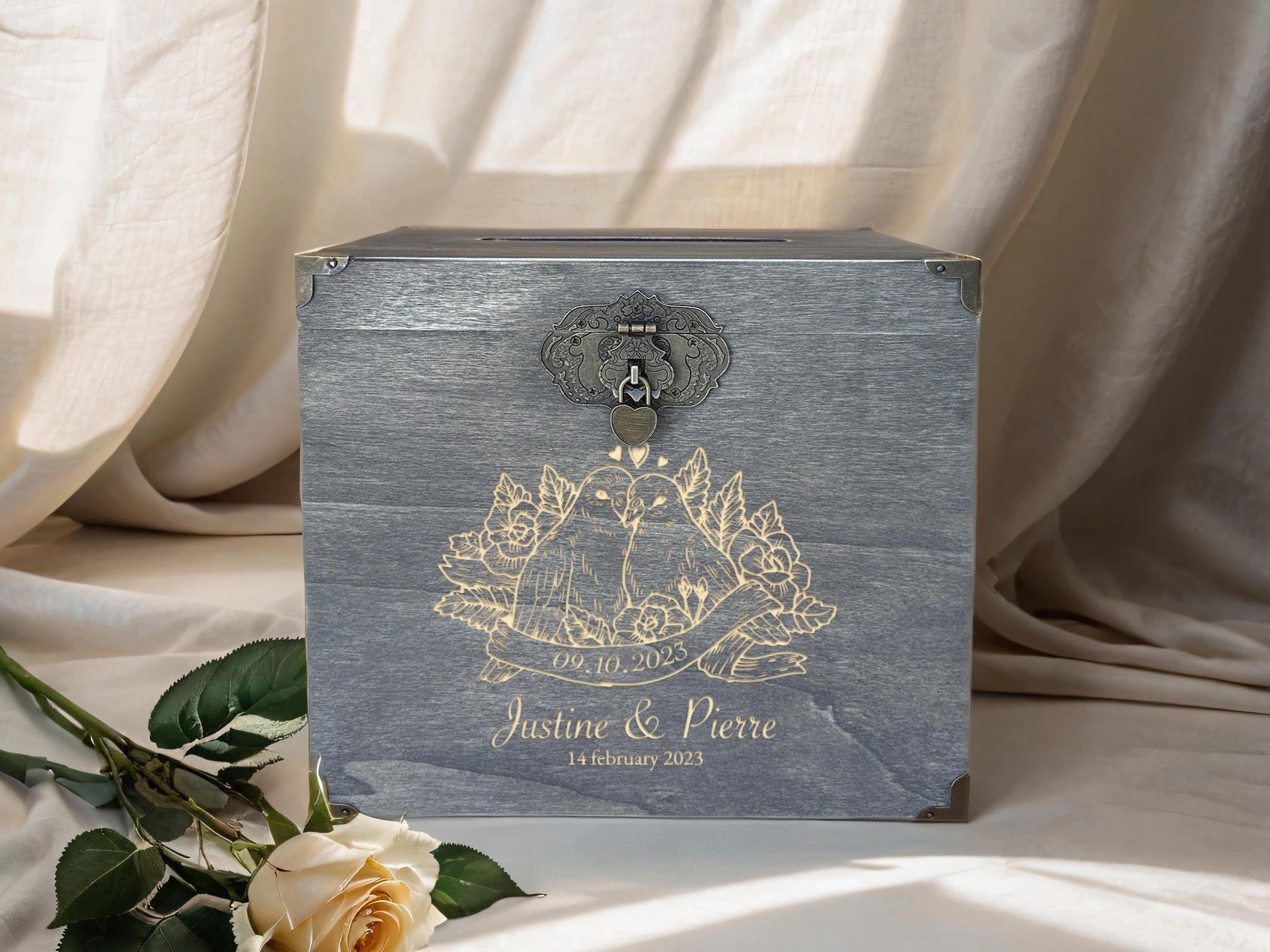 Urne mariage personnalisée, Teinte noyer, Les tourtereaux