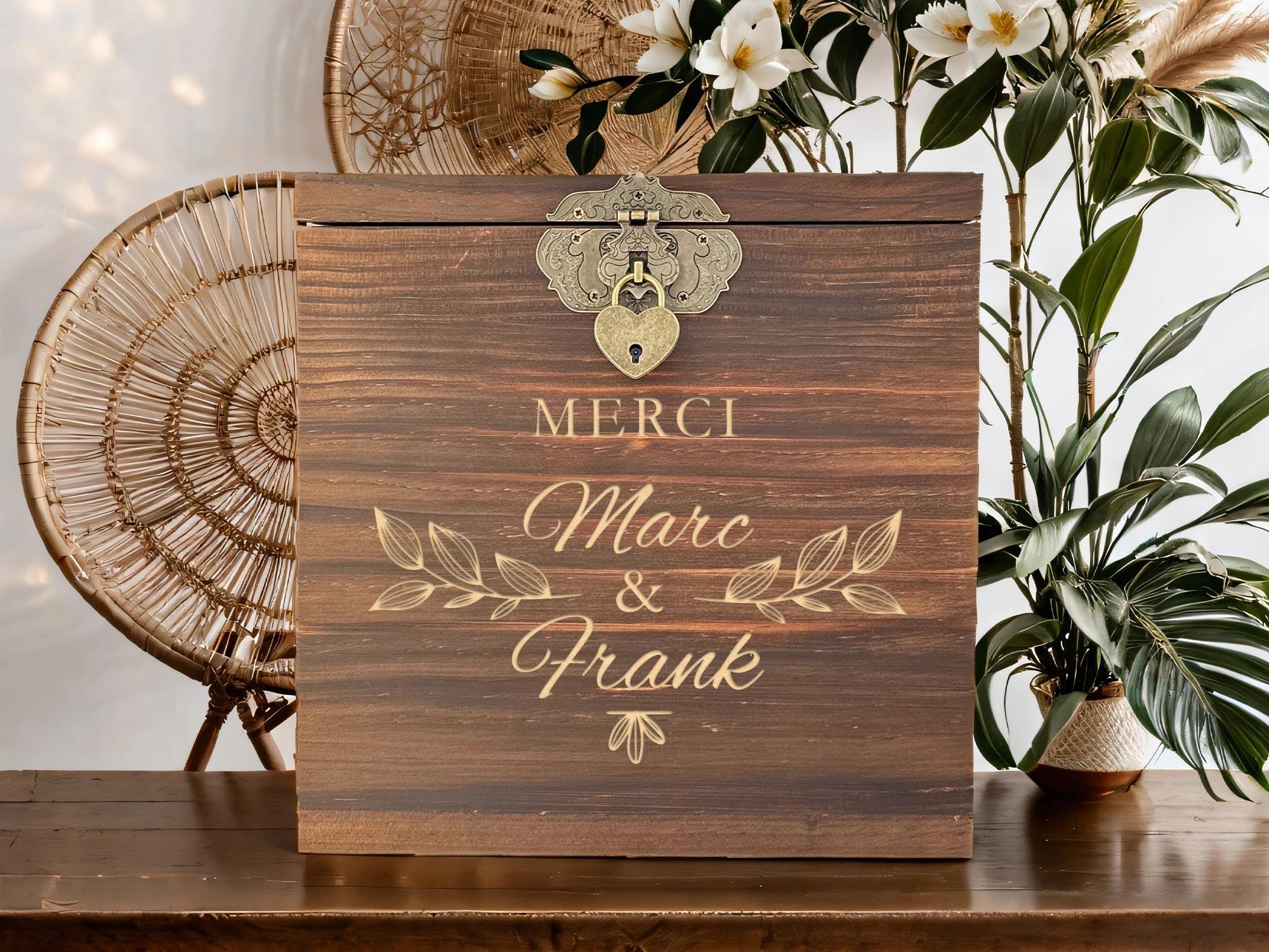 Urne mariage personnalisée, Brulé, Merci
