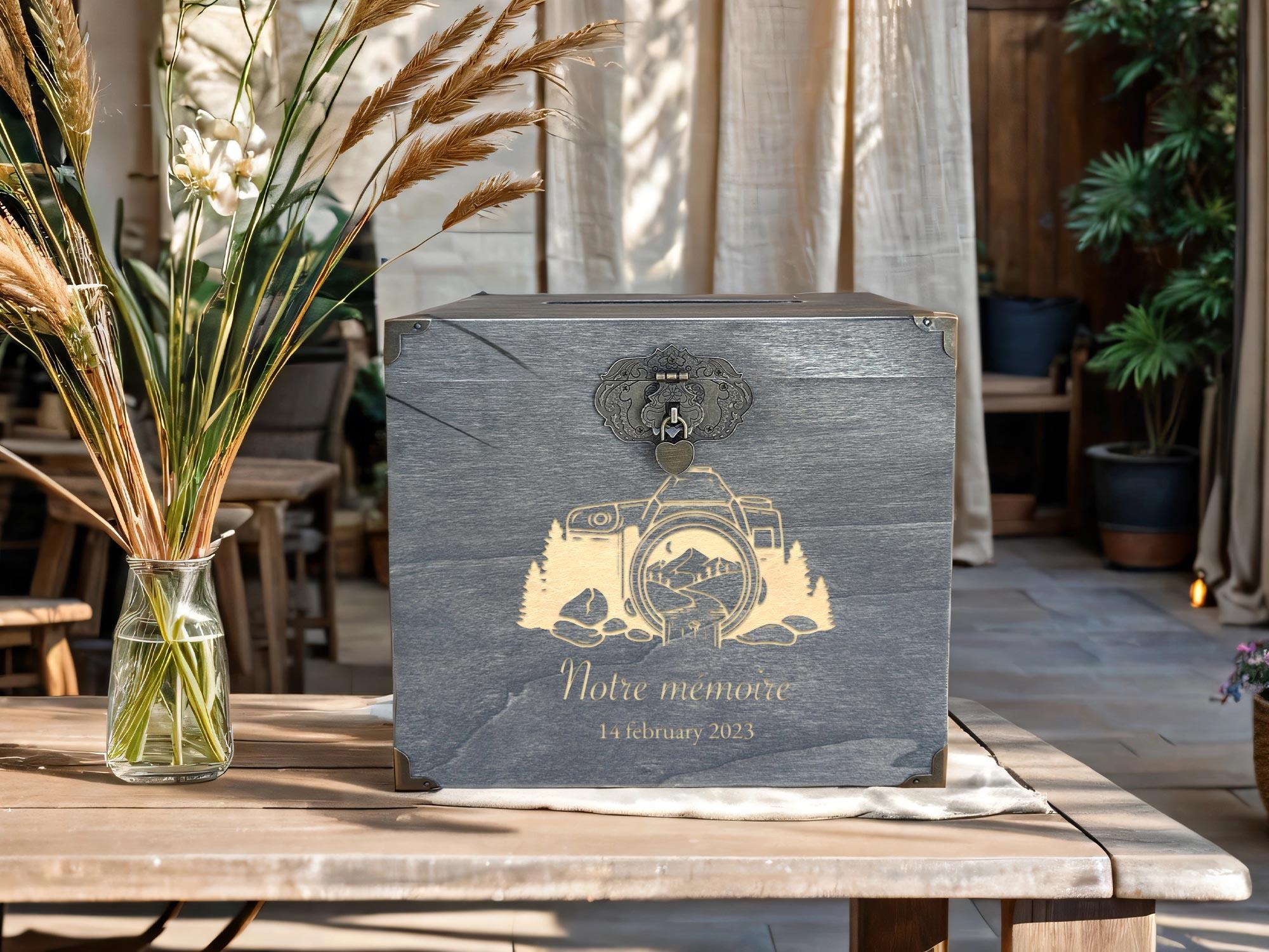 Urne mariage personnalisée, Gris rustique, Souvenirs souvenirs