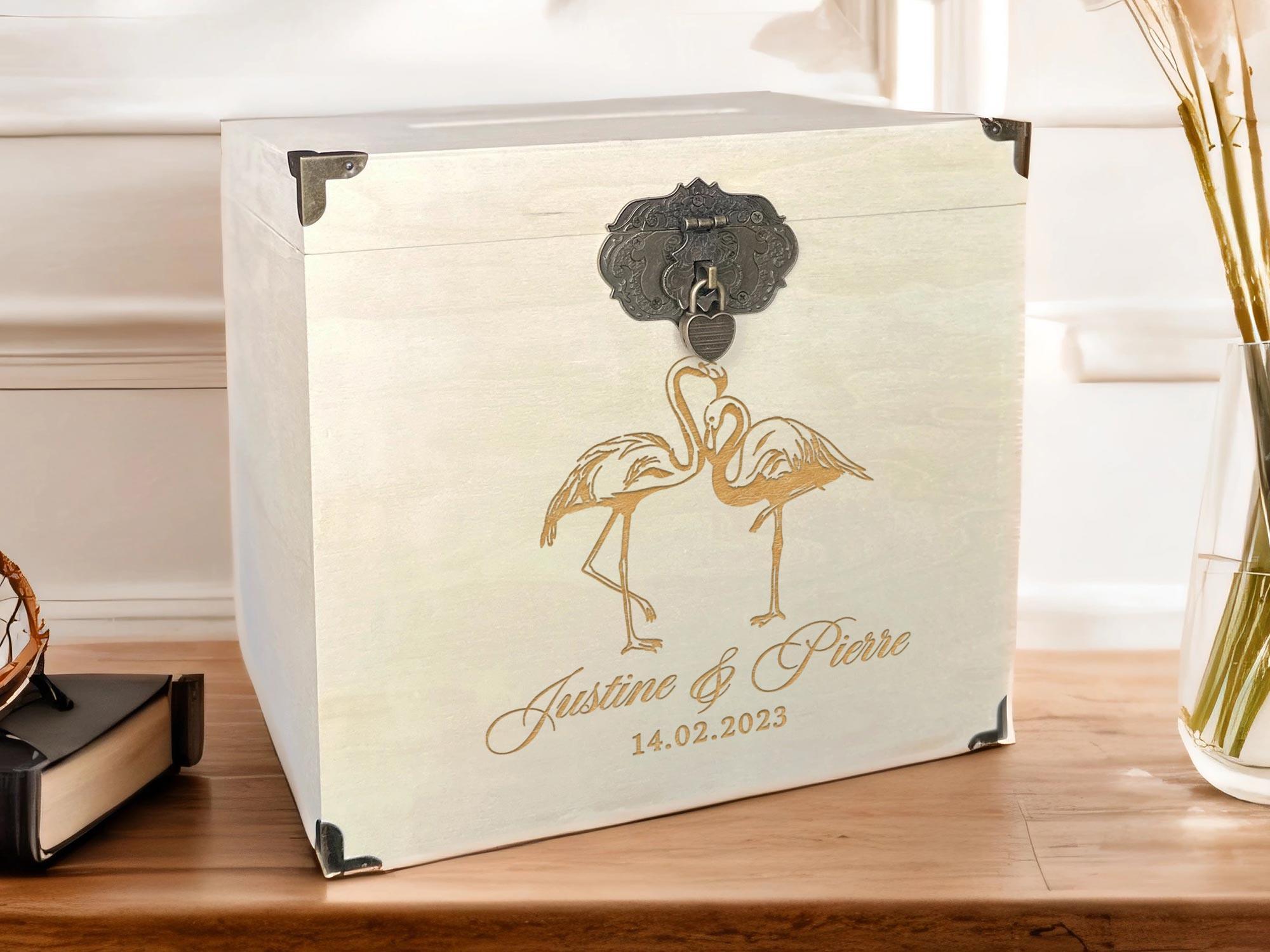 Urne mariage personnalisée, Peuplier, Tropical flamant rose