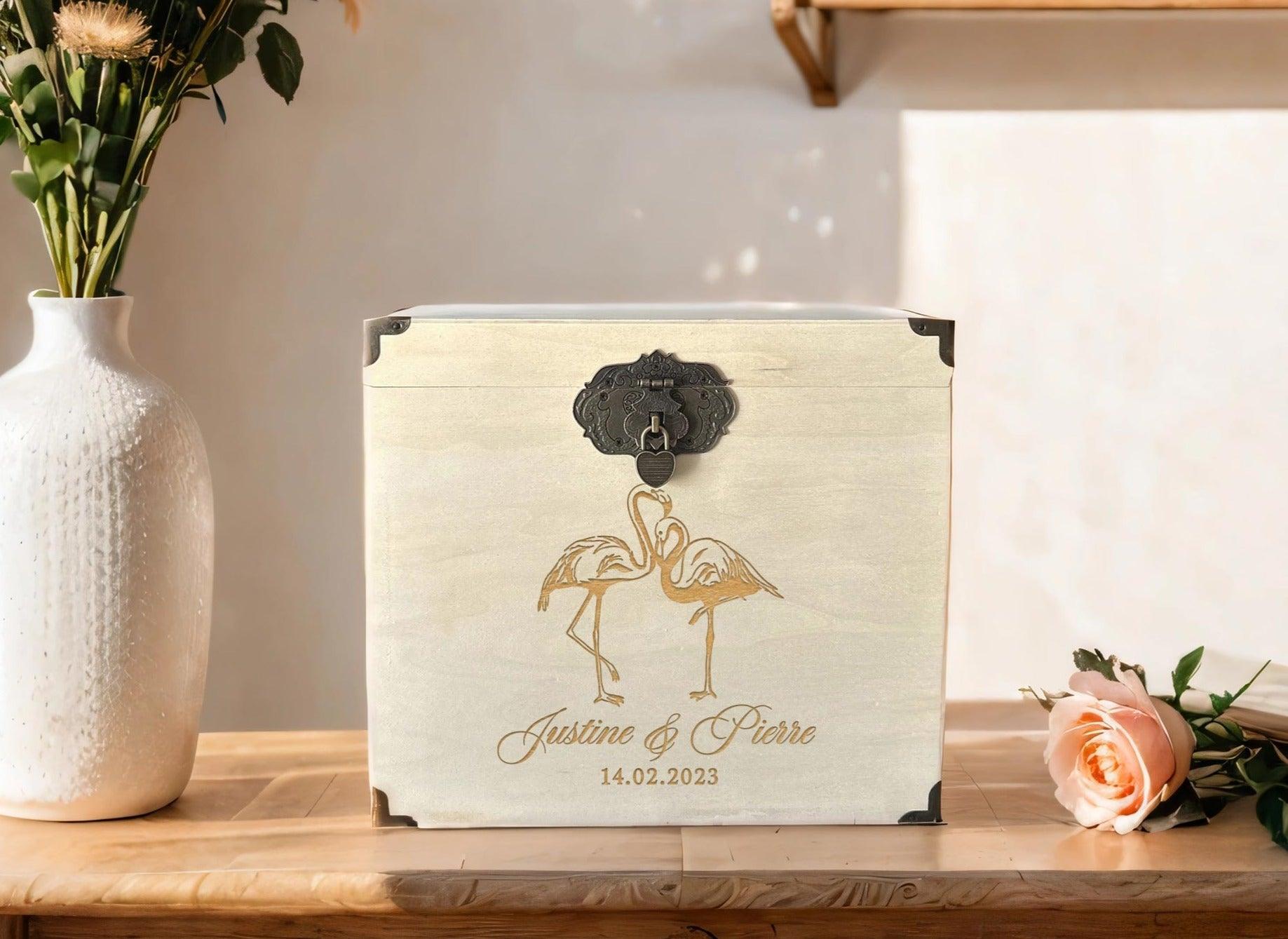 Urne mariage personnalisée, Peuplier, Tropical flamant rose