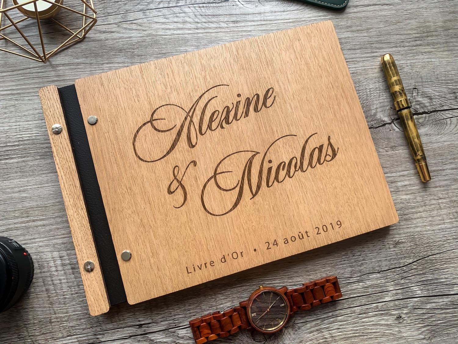 Livre d'or mariage en bois personnalisé - 13 - Monzaya