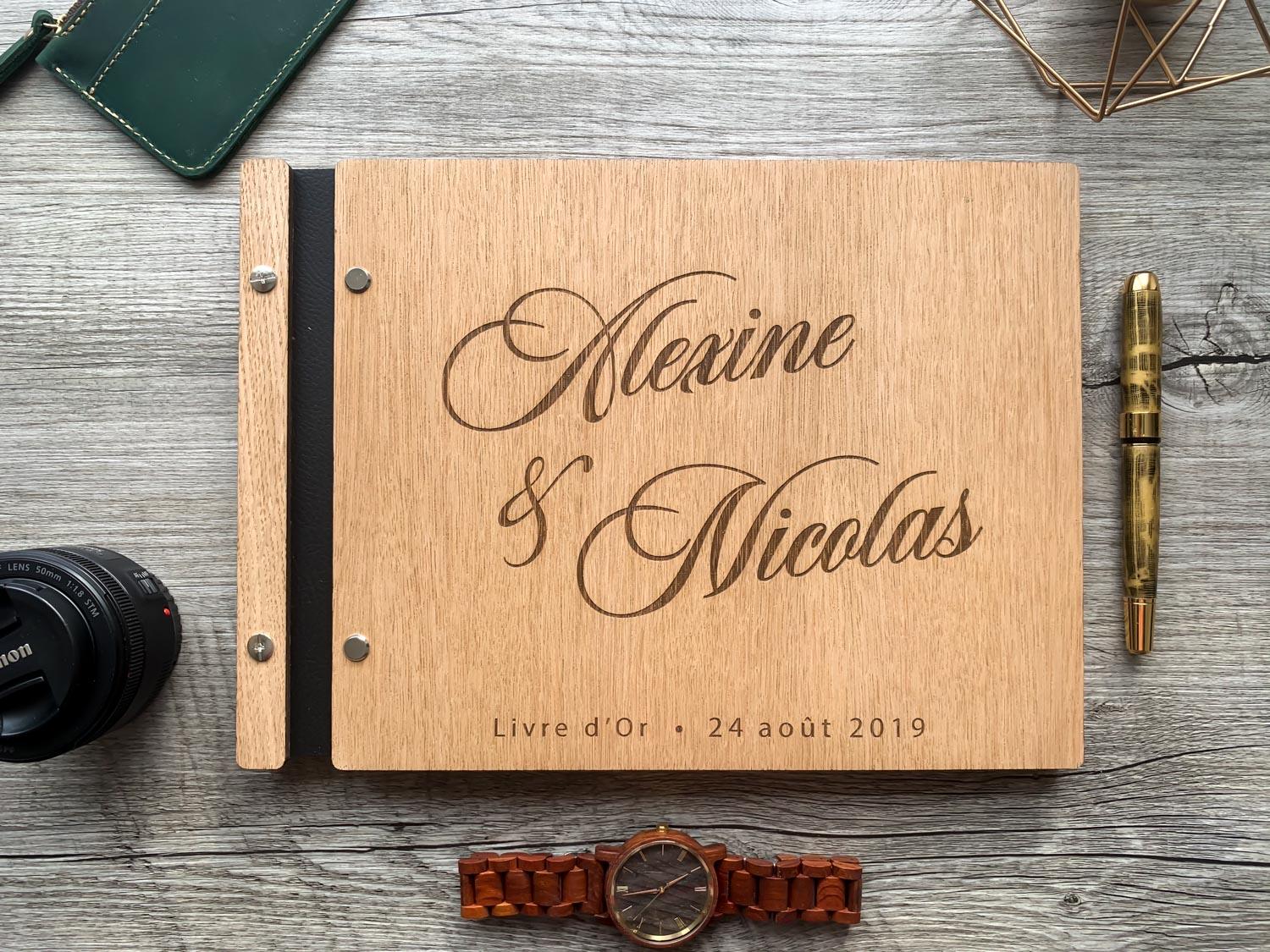 Livre d'or mariage en bois personnalisé - 13 - Monzaya