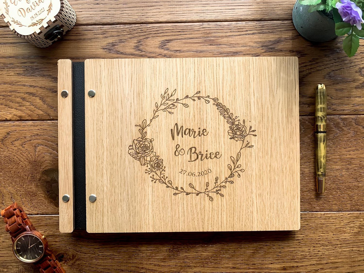 Livre d'or mariage personnalisé et en bois gravé